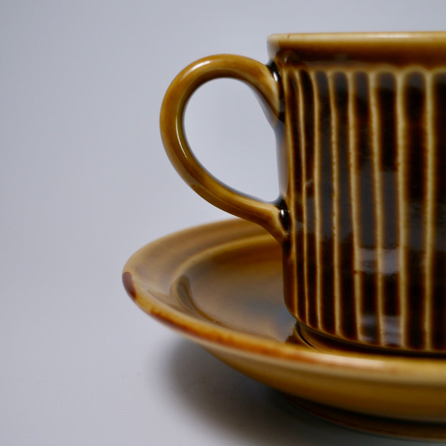 Ribbed yellow porcelain cup and saucer